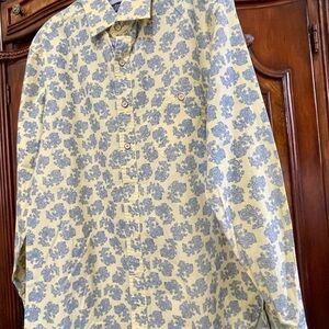 Nat Nast Cream and Blue Floral Button Down Shirt